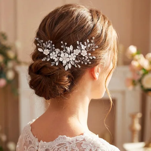 Vista 7 de Unicra Plata novia boda pelo vid flor novia pieza de pelo de diamantes de imitación accesorios para el pelo de cristal tocados joyería para mujeres