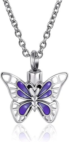Vista 4 de Joyería de cremación para cenizas, collar de urna de mariposa para cenizas, mujeres y hombres, recuerdo conmemorativo para cenizas de seres