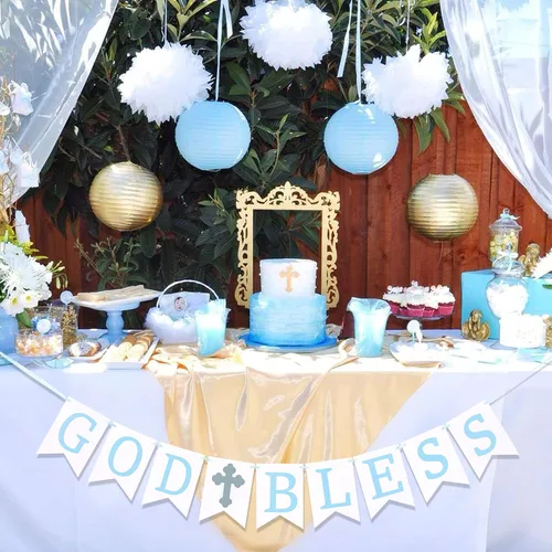 Vista 5 de WAUAO Cartel de God Bless – Bautismo, baby shower, primera comunión, decoración de fiesta de accesorios de fotos