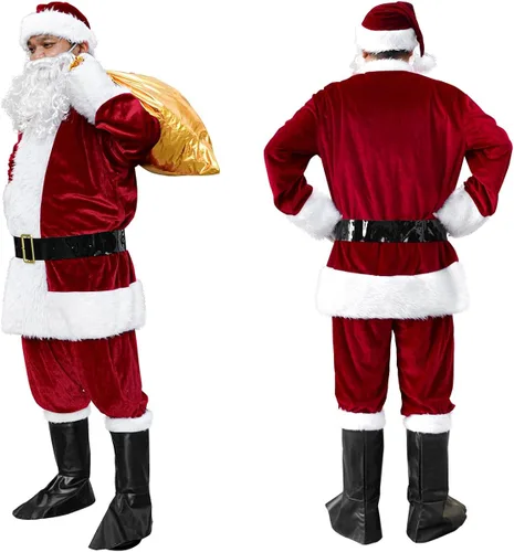 Vista 5 de Disfraz de Papá Noel de Navidad para hombre de terciopelo de lujo para adultos
