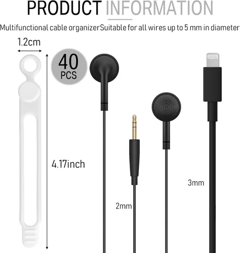 Vista 3 de Nuanchu 40 bridas de silicona reutilizables, correas ajustables, organizador de cables de carga multiusos para sujetar cables de carga