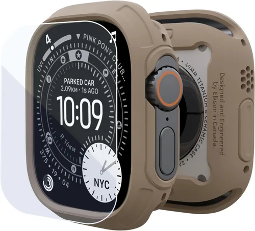 Vista 10 de elkson para Apple Watch Ultra de 49mm Series 3/2/1 Estuche con Parachoques y Protector de Pantalla de Vidrio Templado, Serie Quattro Max Resistente