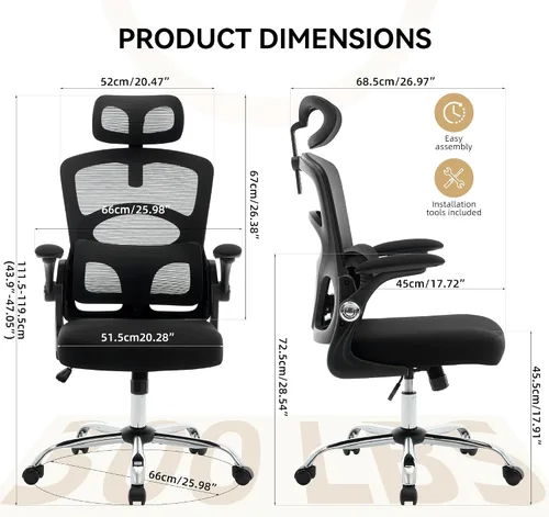 Vista 2 de Ergonomic Office Chair with Lumbar Support & Adjustable Headrest, High Back Mesh Computer Chair 360° Swivel Rolling Desk Chair Swivel Desk Chair for