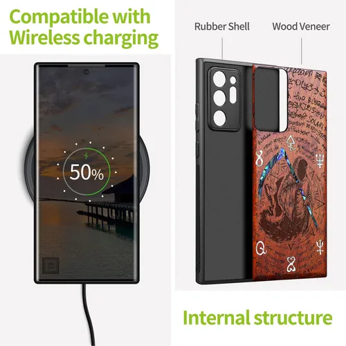 Vista 5 de Carveit Funda de madera de diseñador para Samsung Galaxy Note20 Ultra (grabado de madera e incrustaciones de carcasa) compatible con cargadores