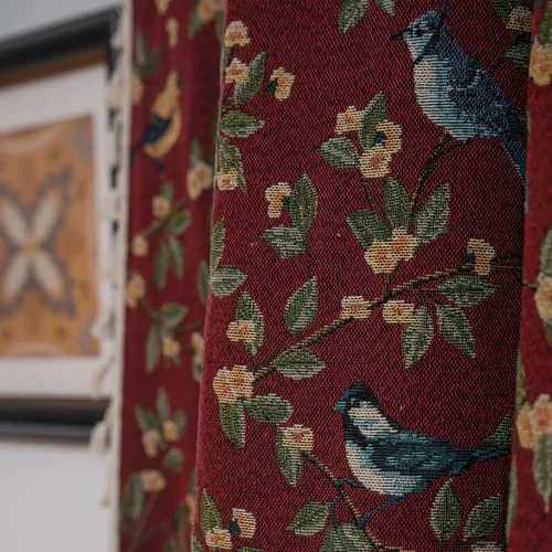 Vista 7 de Paneles de cortina de jacquard con borlas, patrón botánico, reducción de luz, aislamiento térmico, bolsillo para barra, cortinas para ventana