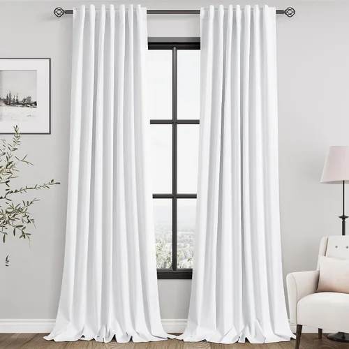 Vista 43 de Nanspring Cortinas de lino 100% opacas para dormitorio, 96 pulgadas de largo, con pestaña trasera, bolsillo para barra, aislamiento térmico, cortina