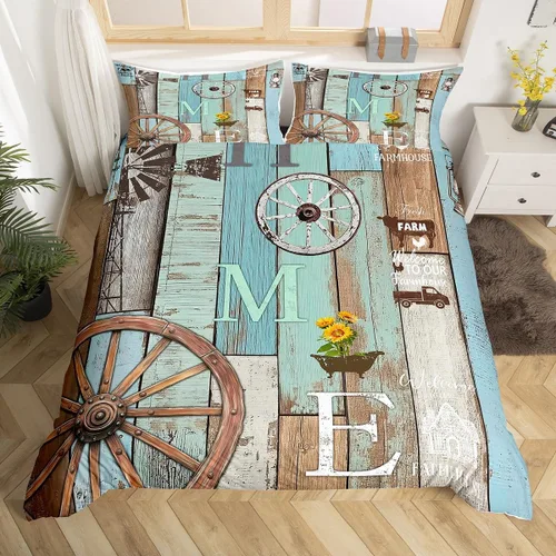 Vista 11 de Funda de edredón de cabaña marrón retro, juego de ropa de cama de retazos con diseño de oso del bosque, ciervos para cabaña rústica, funda de Multi
