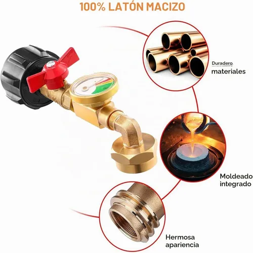 Vista 2 de Adaptador de recarga de propano con válvula y medidor, llena botellas de 1 libra desde tanque de 20 libras. Se ajusta a tanque de propano QCC1