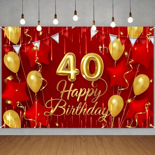 Vista 3 de NC Cartel de fondo de cumpleaños número 16, decoración roja y dorada para niños y niñas, fondo de cumpleaños de 16 años, suministros de decoración