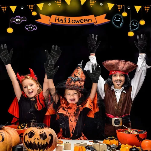 Vista 2 de Halloween Skeleton Gloves Touchscreen, Breathable Skull Gloves Cycling Anti-Slip Bone Halloween Costumes Gift
