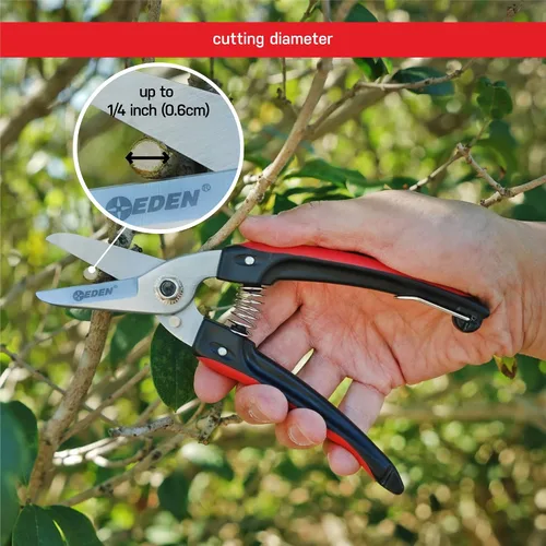 Vista 3 de Eden 39006 Tijeras de corte de derivación duraderas, diámetro de corte de 1/4 pulgadas para tallos y ramas, acero al carbono alto, agarre ergonómico