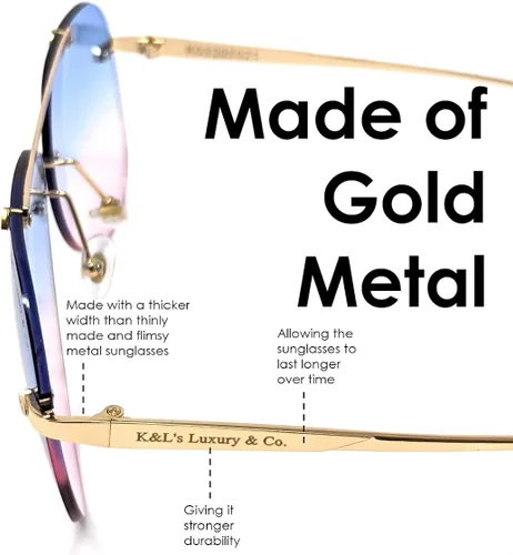Vista 7 de K&L's Luxury & Co. Gafas de sol de aviador de aleación de metal dorado K02122021 con lente sin montura degradado para hombres y mujeres