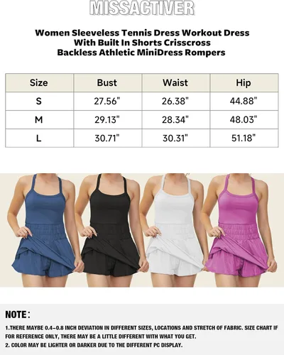 Vista 7 de MISSACTIVER Vestido de tenis para mujer, vestido de entrenamiento con pantalones cortos incorporados, sin mangas, entrecruzado, sin espalda, mini