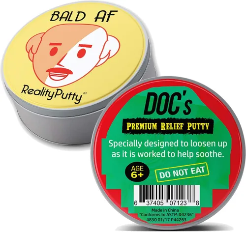 Vista 8 de Bald AF Reality Putty - Regalo de broma de hombre calvo para hombres, masa de estrés con purpurina naranja