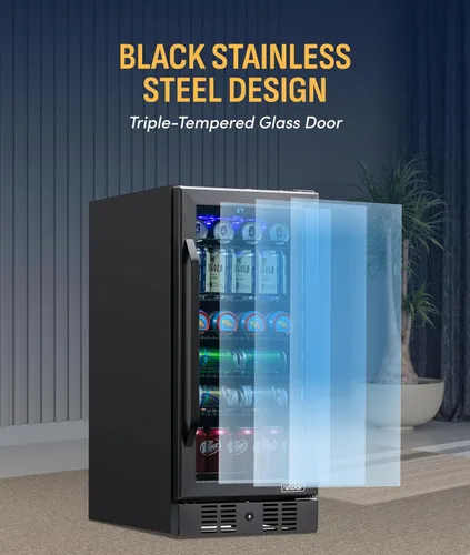 Vista 8 de NewAir Refrigerador de bebidas integrado para 96 latas, mini refrigerador pequeño de 15 pulgadas para dormitorio, bar en casa u oficina, Acero