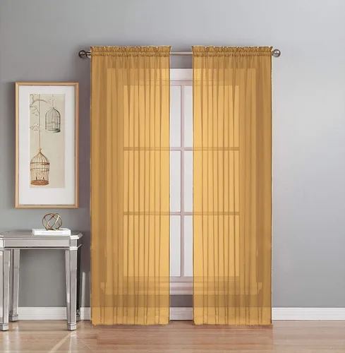 Vista 15 de Interior Trends Juego de 2 paneles de cortina de gasa transparente totalmente cosidas para ventana con cortinajes (63 pulgadas de largo, ladrillo)