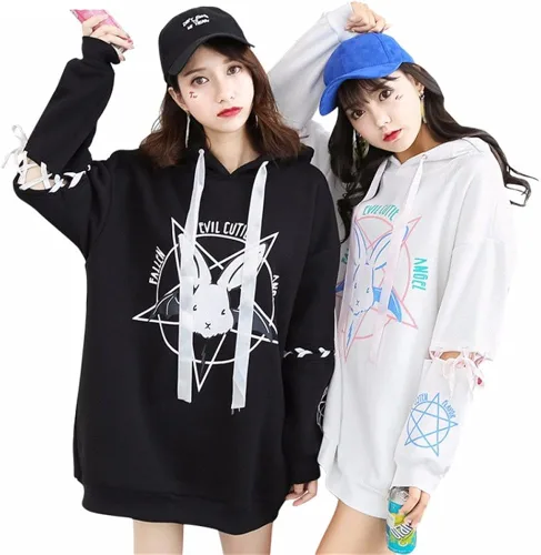 Vista 6 de BSTANG Sudadera con capucha de otoño con cordones de dibujos animados con estampado de pentáculo, de manga larga, kawaii para mujer
