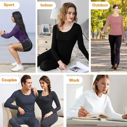 Vista 6 de SIMIYA Conjunto de ropa interior térmica para mujer, manga larga, corte libre, forro polar, capa base para clima frío