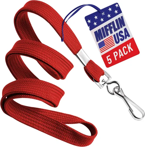 Vista 8 de Cordones planos de Estados Unidos para tarjetas de identificación (negro, 36 pulgadas, paquete de 5), cómodas correas para el cuello