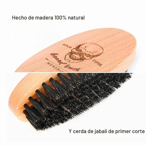 Vista 2 de Soft Boar Bristle Beard Brush for Men Cerdas de jabalí suaves y lisas, estampado de calavera, tamaño de viaje de bolsillo pequeño Cráneo