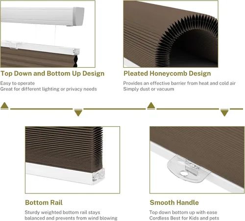 Vista 5 de Persianas celulares opacas con diseño de panal de abeja, persianas inalámbricas para ventanas de oscurecimiento de habitación, fácil de instalar