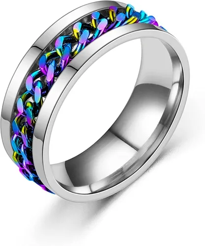 Vista 3 de Anillo de acero de titanio para hombre, alianza con borde y centro giratorio
