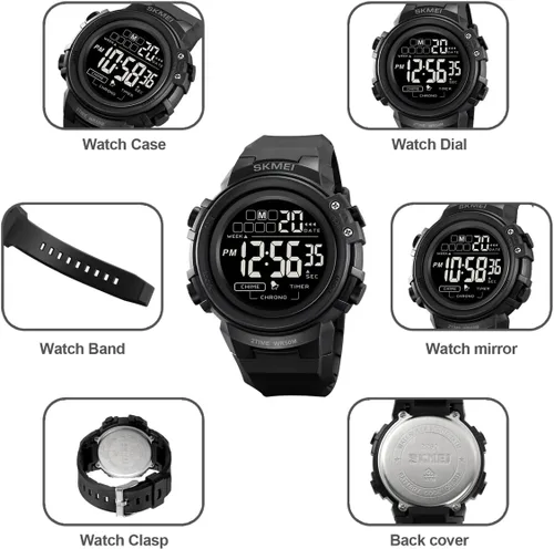Vista 3 de IJAHWRS Reloj deportivo digital para hombre, pantalla LED impermeable y a prueba de golpes, reloj electrónico, negro