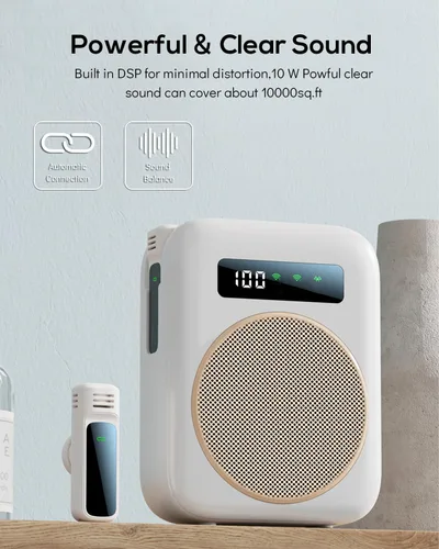 Vista 5 de Micrófono inalámbrico con amplificador de voz, amplificador de voz portátil de 2000 mAh, altavoz Bluetooth recargable con 2 micrófonos de solapa