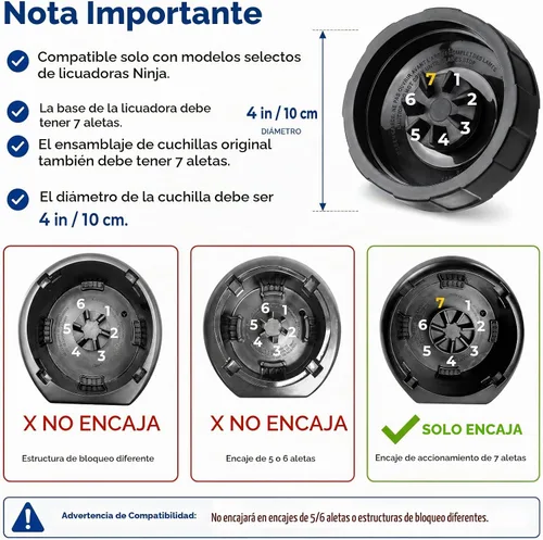 Vista 2 de Piezas de repuesto para licuadora Ninja, vasos de licuadora Ninja de 24 onzas con tapas para llevar, hoja extractora de 7 aletas, compatible