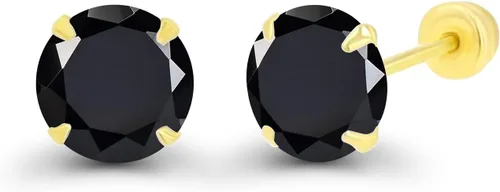 Vista 2 de Aretes de tuerca con tuerca de oro macizo de 14 quilates, hipoalergénicos, 0.197 in, con piedra natal redonda