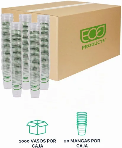 Vista 2 de ECO PRODUCTS GreenStripe Vasos de Plástico Transparentes Compostables Grandes de 20oz PLA, Caja de 1000, Vasos Fríos Desechables Renovables a Base