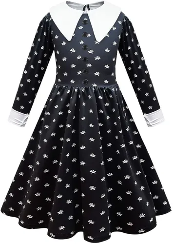 Vista 2 de moderist Wednesday Addams - Disfraz de Halloween para niñas, vestido con peluca y calcetines