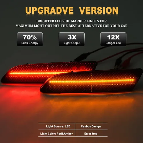 Vista 2 de Luces LED laterales para Chrysler Crossfire 2004 2005 2006 2007 2008 Chrysler Crossfire delanteros ámbar/traseros rojos marcadores LED Park Running