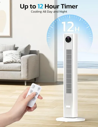 Vista 4 de ZAFRO Ventilador de torre para dormitorio, ventilador oscilante de 90° con 4 modos, 3 velocidades, velocidad de 25 pies/s, temporizador de 12 horas