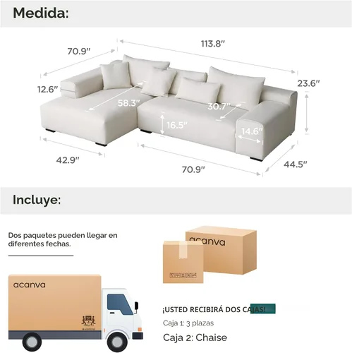 Vista 2 de Acanva Conjunto de sofá seccional modular moderno y extragrande en forma de L para sala de estar, estilo minimalista cómodo de 4 asientos, sofá