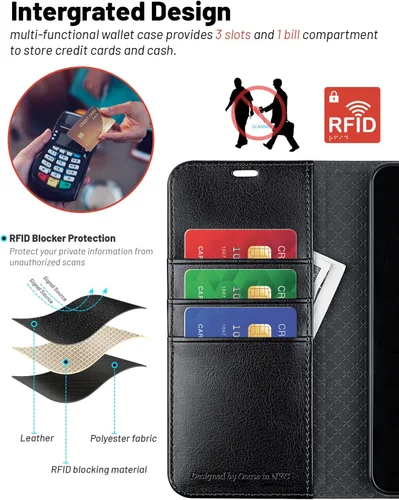 Vista 3 de OCASE Funda tipo cartera compatible con Galaxy S23 5G, de piel sintética Negro