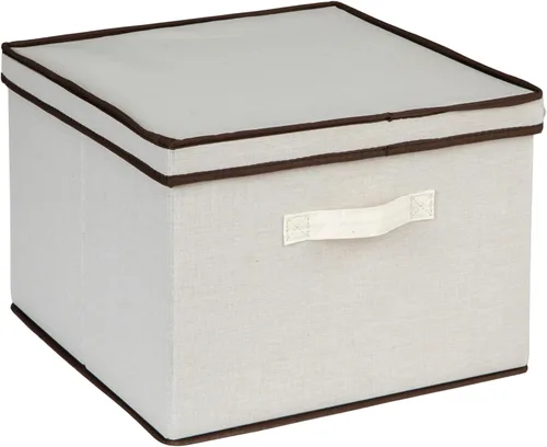 Vista 17 de Household Essentials 111 Caja de almacenamiento con tapa y asa, lona beige natural, tamaño mediano, ribete natural