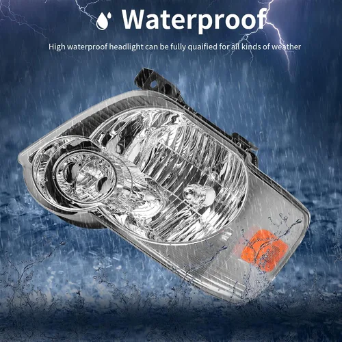 Vista 6 de Conjunto de repuesto de faros delanteros para Ford Explorer. Reflectores ámbar, carcasa cromada