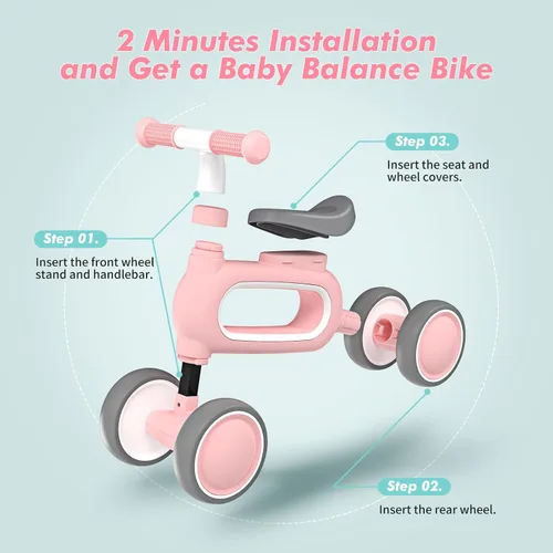 Vista 6 de Bicicleta de Equilibrio para Bebé para Niñas de 1 Año de Edad Regalos, 10-12 Meses Bicicleta de Equilibrio para Niños Pequeños Sin Pedal con 4