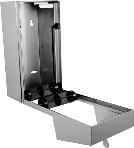 Vista 3 de Dispensador de papel higiénico comercial, soporte de doble rollo de acero inoxidable 304, dispensador de pañuelos de montaje en pared con cerradura