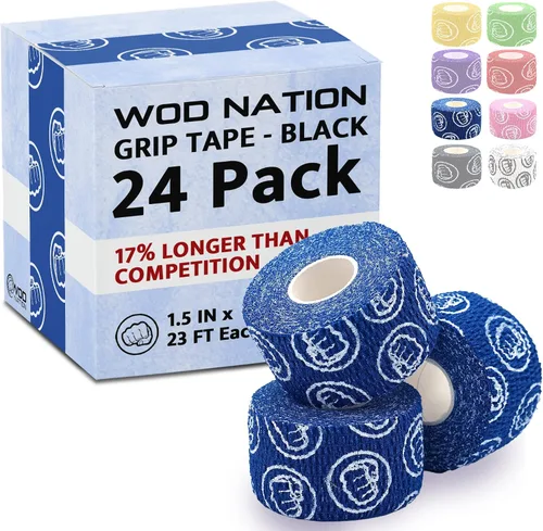 Vista 16 de WOD Nation Flexible Hook-Grip Athletic Tape – Easy-Tear, Sweat-Proof Thumb & Finger Strips for Weightlifting Negro