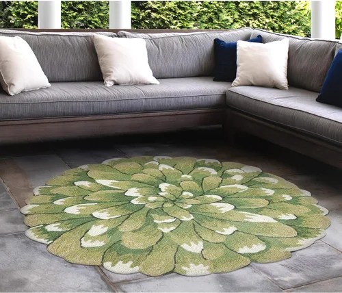 Vista 6 de Liora Manne Mum Aqua - Alfombra para interior/exterior, 3 pies, redonda