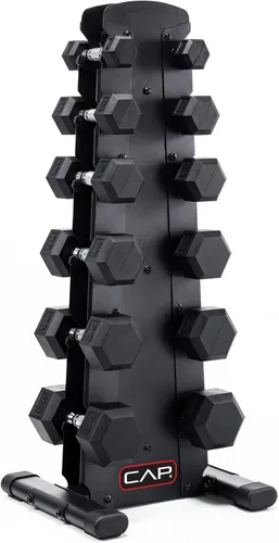 Vista 16 de CAP Juego de mancuernas hexagonales con revestimiento de goma con estante de almacenamiento, opciones de 100 a 210 libras, almacenamiento compacto