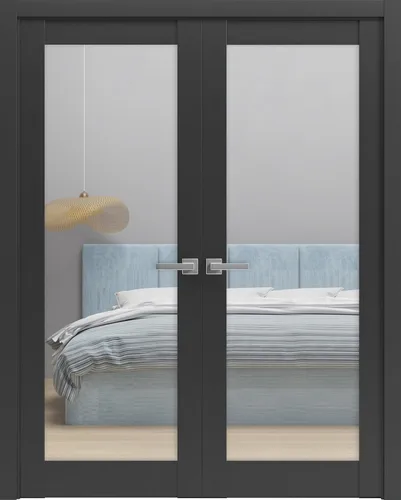 Vista 10 de Lucia 1299 - Puertas plegables plegables para armario corredizo de 2 x 18 x 80 pulgadas, color negro mate con espejo, juego de herrajes de molduras