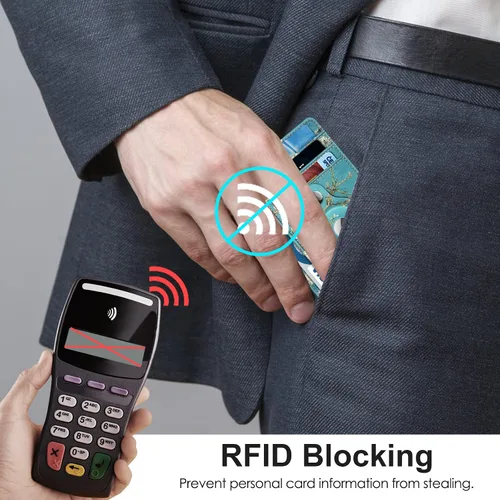 Vista 11 de SITHON Cartera delgada minimalista con bolsillo frontal con soporte integrado, soporte para tarjetas de crédito con bloqueo RFID con ventana