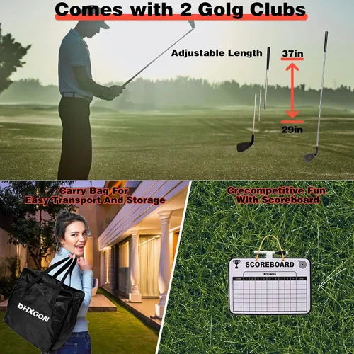 Vista 4 de Juego de golf para patio trasero con 2 palos, campo de golf portátil de 6 agujeros, juego de astillado de golf al aire libre para familias