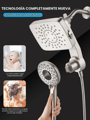 Vista 7 de Cobbe® Cabezal de ducha doble con mano magnética, níquel cepillado