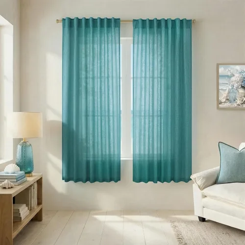 Vista 112 de Mrs.Naturall Cortinas negras de 45 pulgadas de largo, cortinas cortas de lino transparente para privacidad para cocina, dormitorio, ventanas