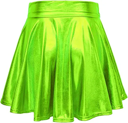 Vista 6 de SFBBCLOZ Conjunto de 2 piezas para mujer, con aspecto mojado, parte superior corta metálica brillante, minifalda para fiesta, club, festival, rave