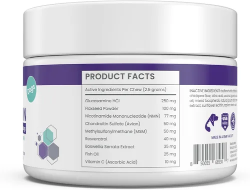 Vista 3 de Renue By Science PET NMN Longevity - Masticables para perros - NMN liposomal, trans-resveratrol, glucosamina, MSM, condroitina, masticables suaves